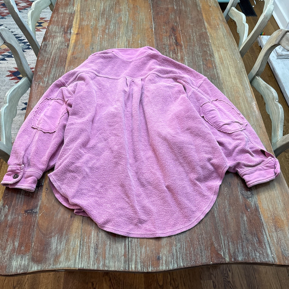 Free People Ruby Rose Pink Shacket Jacket Medium Oversized Fleece Layering Piece - Picture 15 of 16